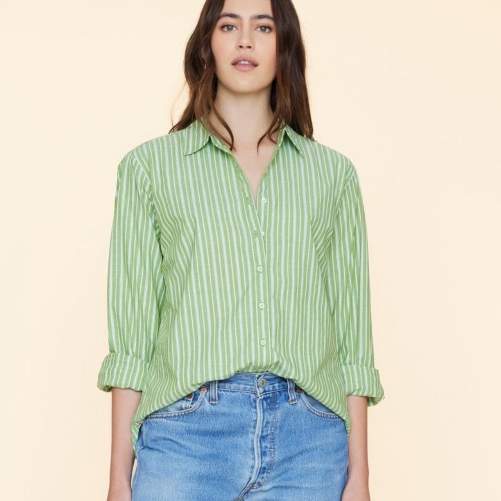 Casual Green Stripe Button-Down Shirt